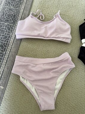 Lilac Ribbed High-Waist Bikini Set